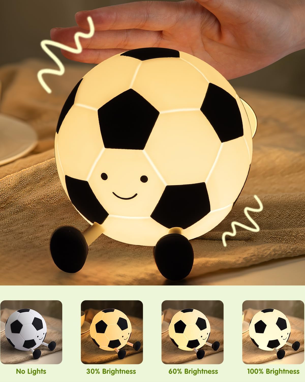 Soccer Night Light for Boys Light up Football Lamp Dimmable Rechargeable Silicone Night Light Home Decor Birthday Christmas Gifts for Kids