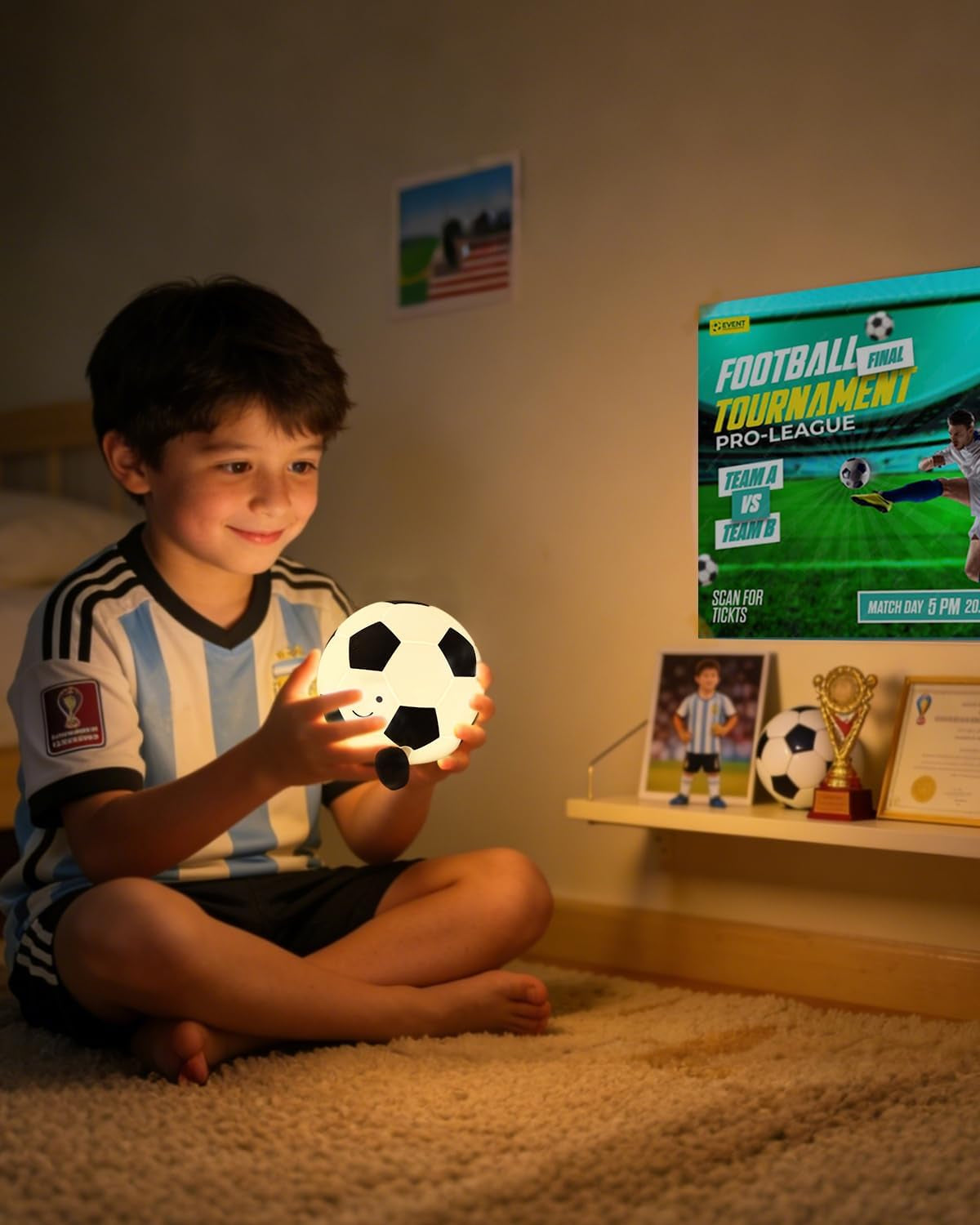 Soccer Night Light for Boys Light up Football Lamp Dimmable Rechargeable Silicone Night Light Home Decor Birthday Christmas Gifts for Kids
