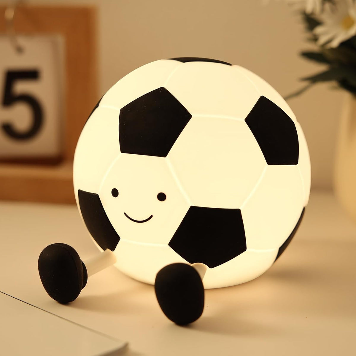 Soccer Night Light for Boys Light up Football Lamp Dimmable Rechargeable Silicone Night Light Home Decor Birthday Christmas Gifts for Kids