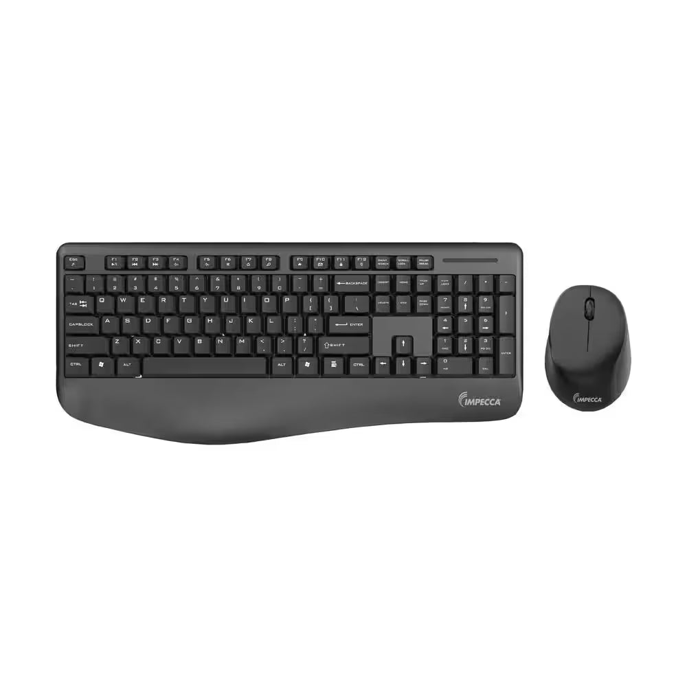 Wireless Keyboard and Mouse with Ergonomic Palm-Rest in Black