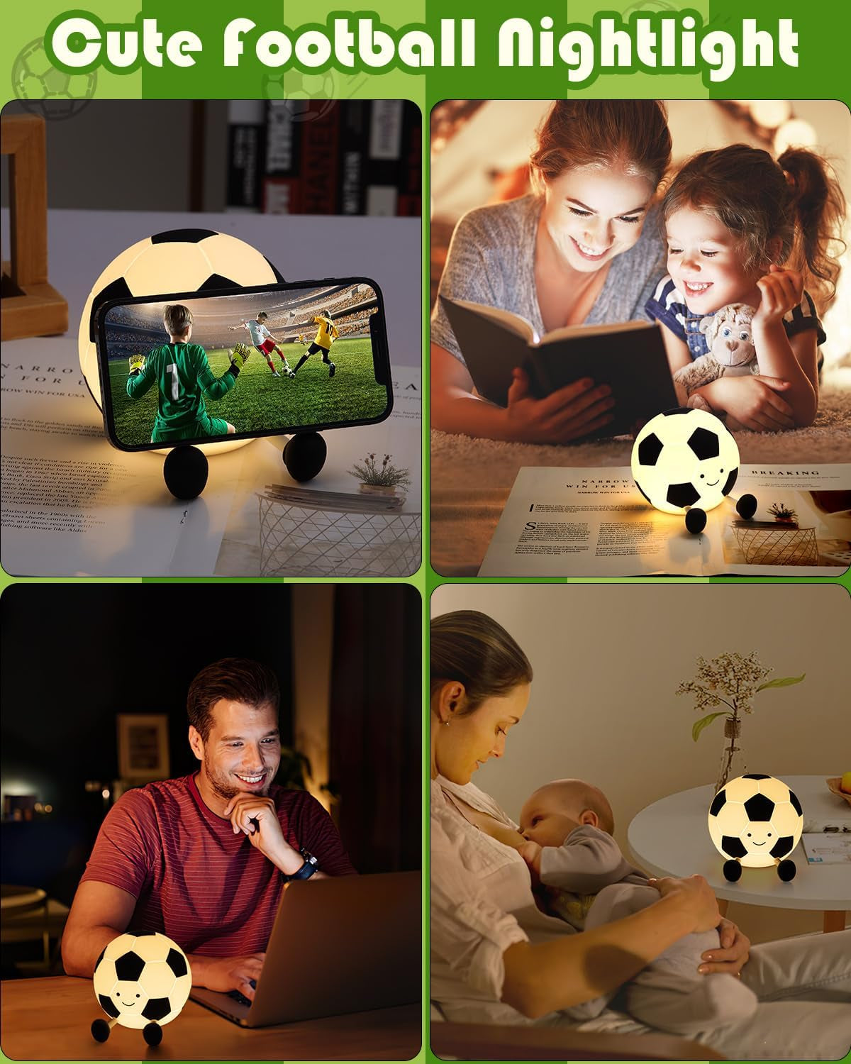Soccer Night Light for Boys Light up Football Lamp Dimmable Rechargeable Silicone Night Light Home Decor Birthday Christmas Gifts for Kids