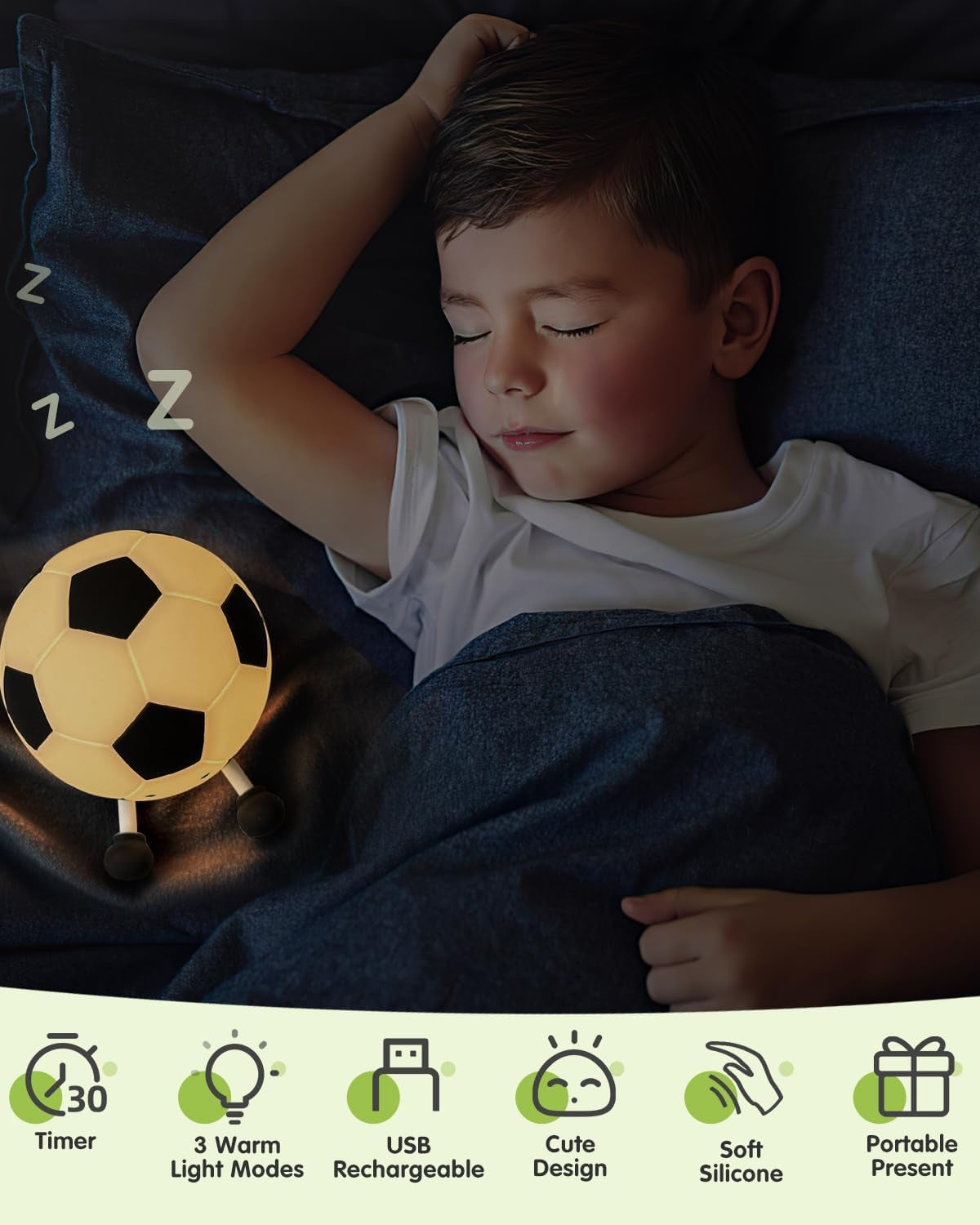 Soccer Night Light for Boys Light up Football Lamp Dimmable Rechargeable Silicone Night Light Home Decor Birthday Christmas Gifts for Kids