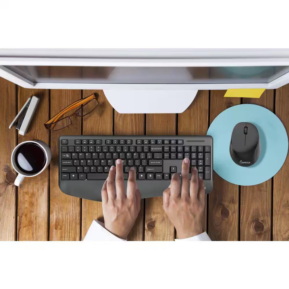 Wireless Keyboard and Mouse with Ergonomic Palm-Rest in Black